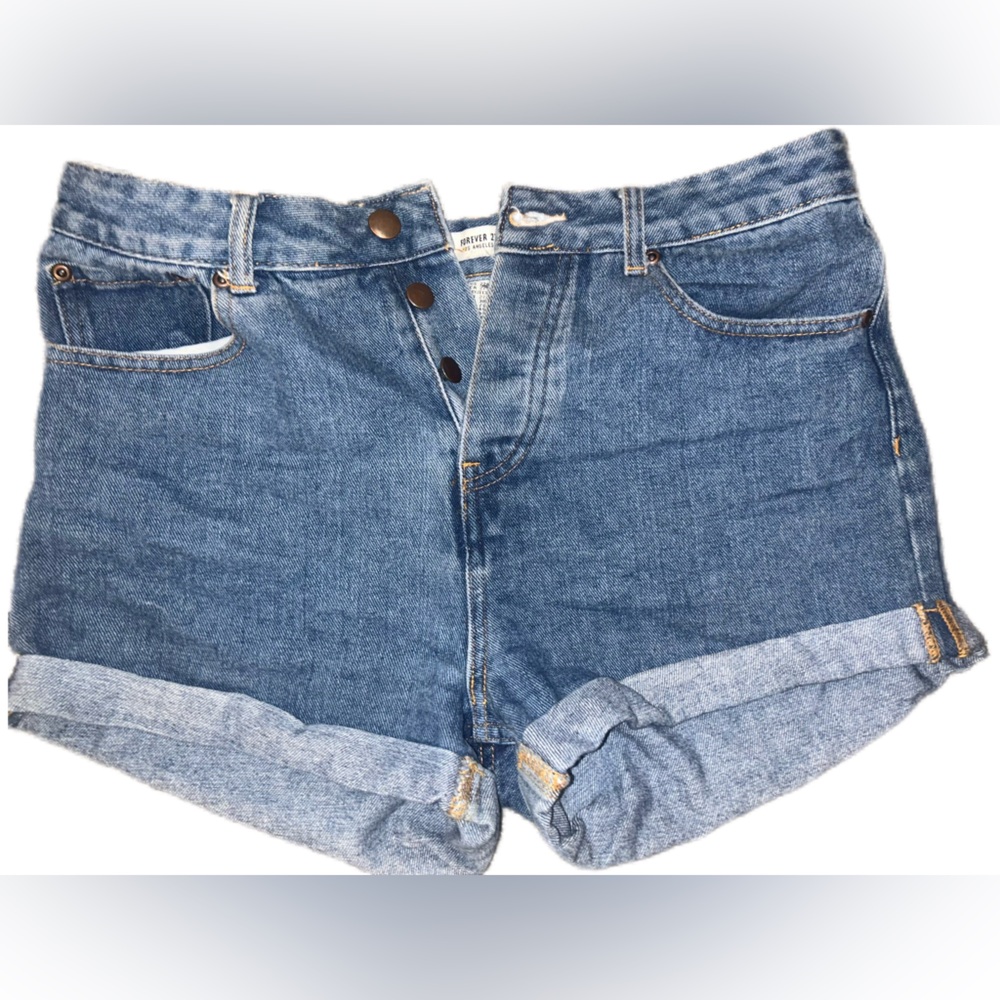 Forever 21 High Rise Button Fly Denim Blue Women's Shorts Size 27‎